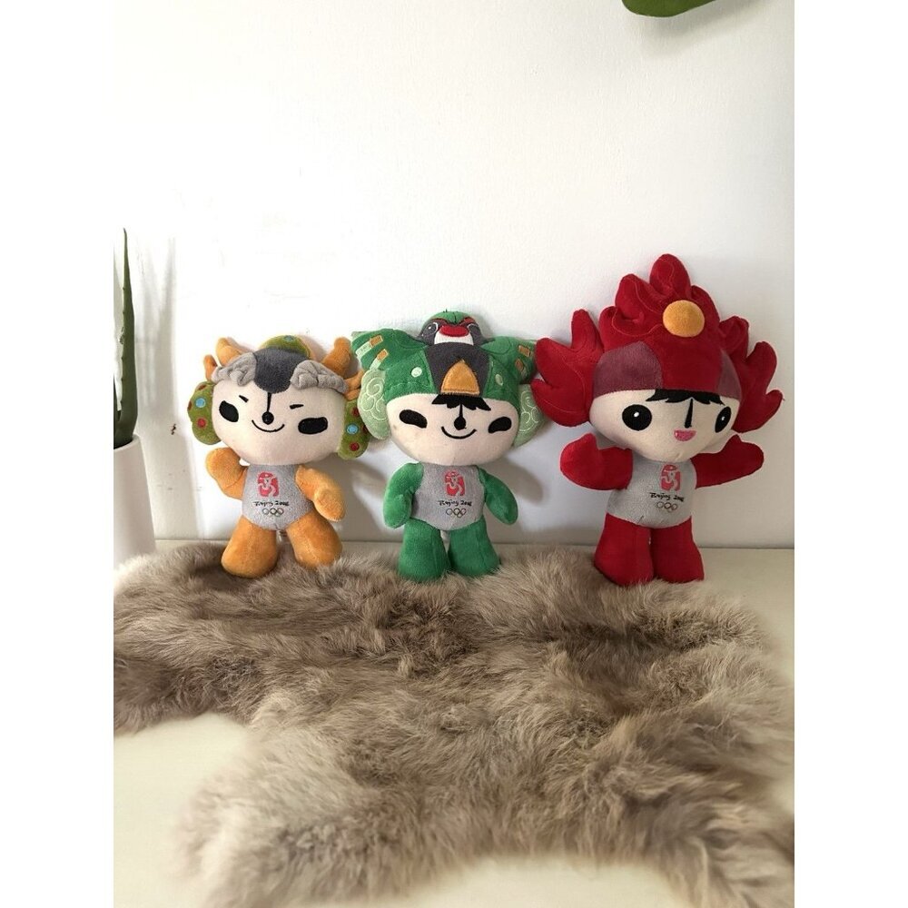 Olympics Beijing 2008 Plush Toy Doll Red‎ Yellow Green China 7-9” FUWA